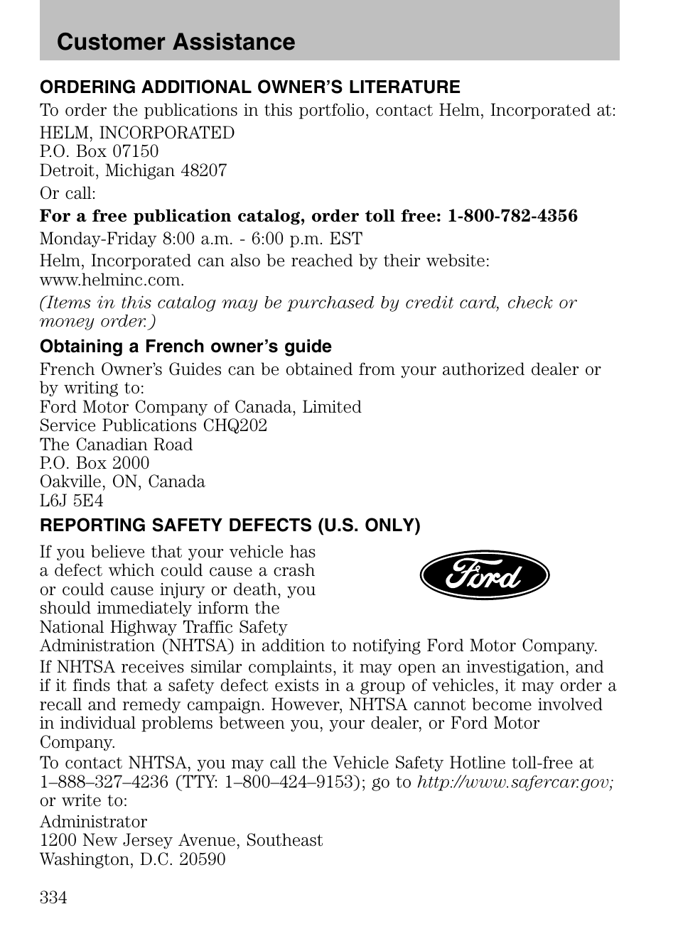 Customer assistance | FORD 2008 Explorer v.3 User Manual | Page 334 / 400