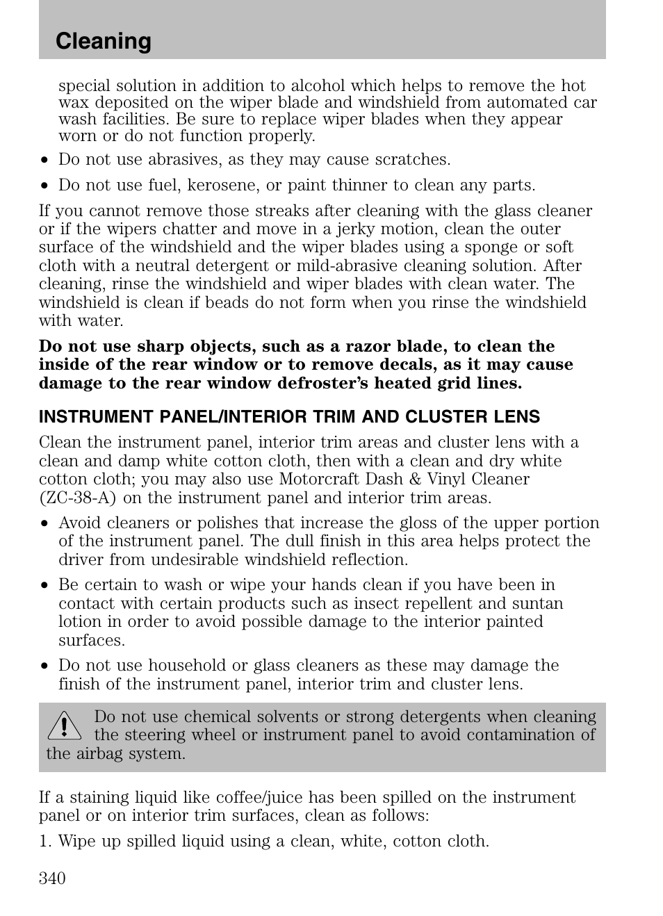 Cleaning | FORD 2008 Explorer v.3 User Manual | Page 340 / 400