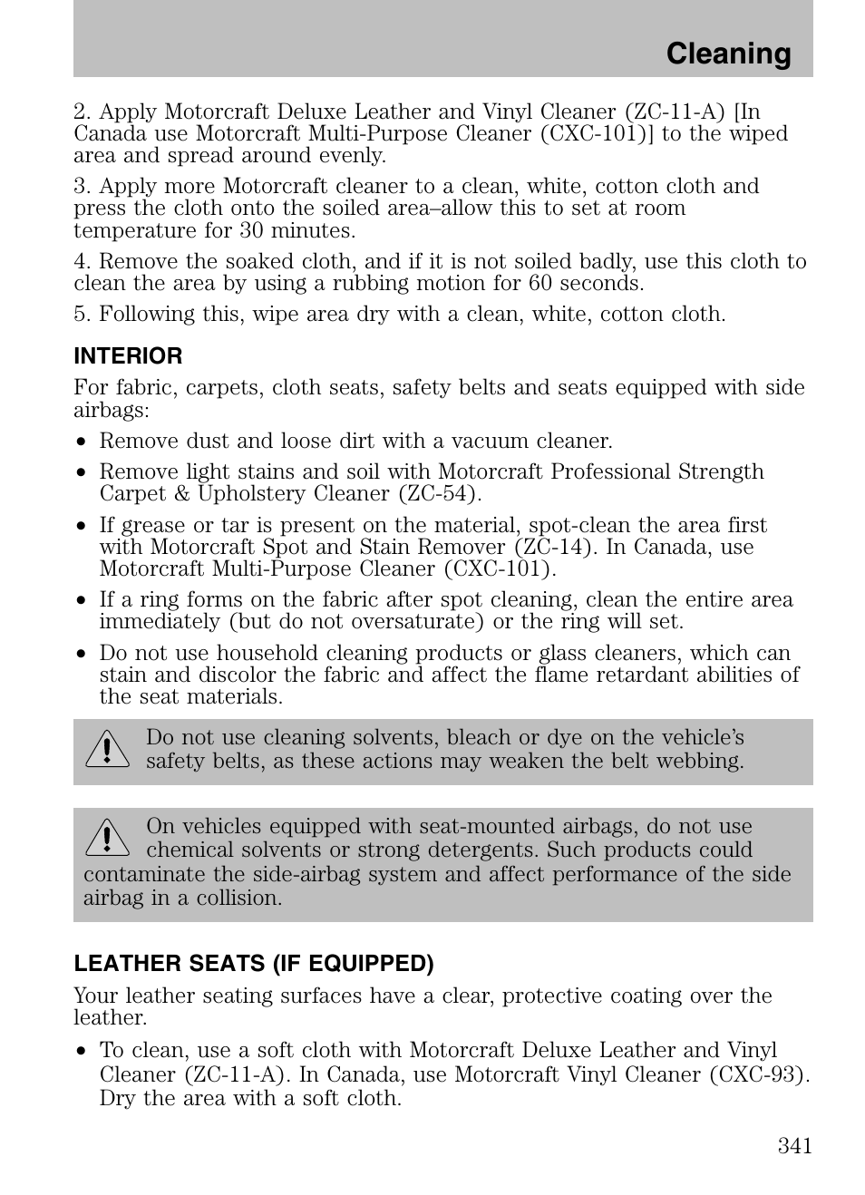 Cleaning | FORD 2008 Explorer v.3 User Manual | Page 341 / 400