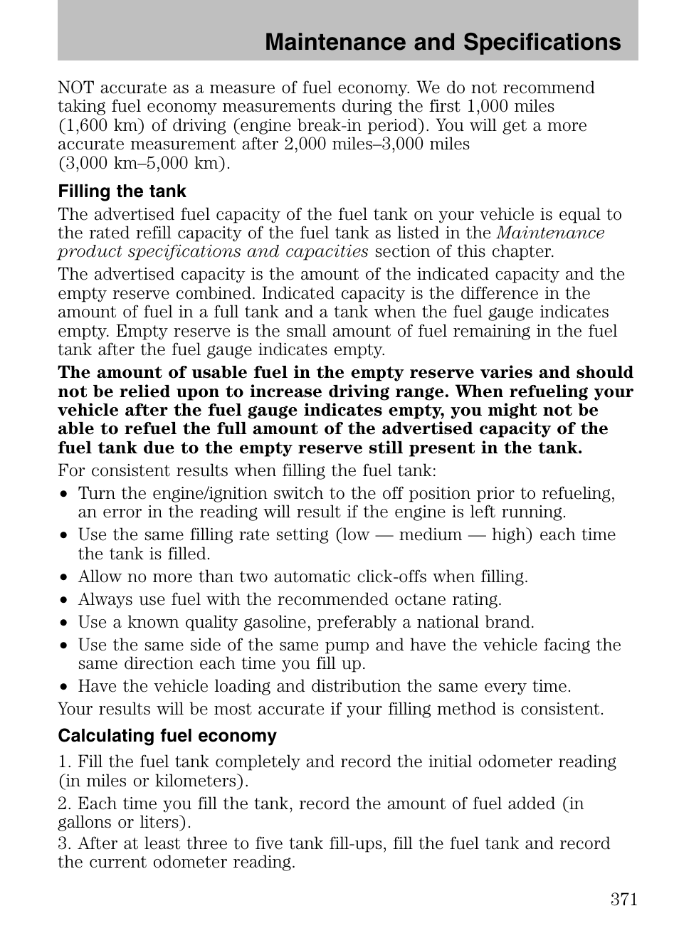 Maintenance and specifications | FORD 2008 Explorer v.3 User Manual | Page 371 / 400