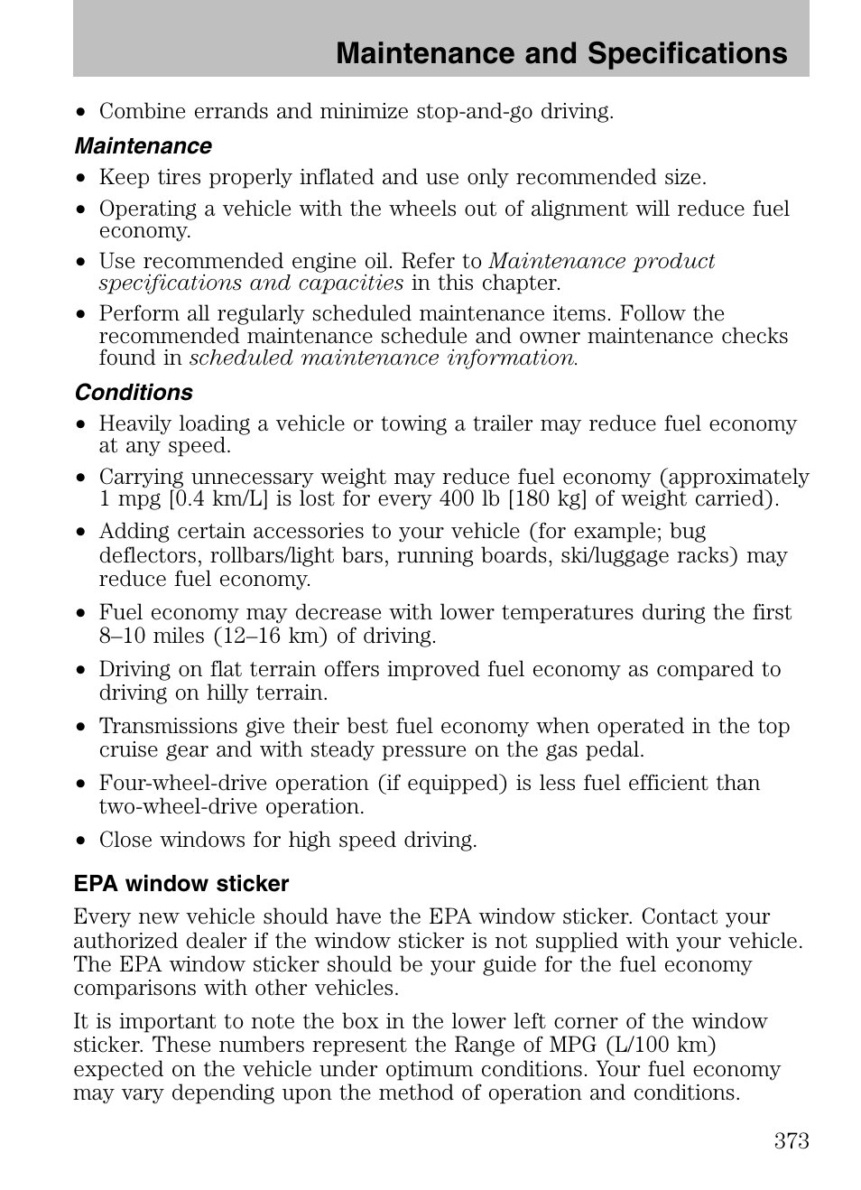 Maintenance and specifications | FORD 2008 Explorer v.3 User Manual | Page 373 / 400