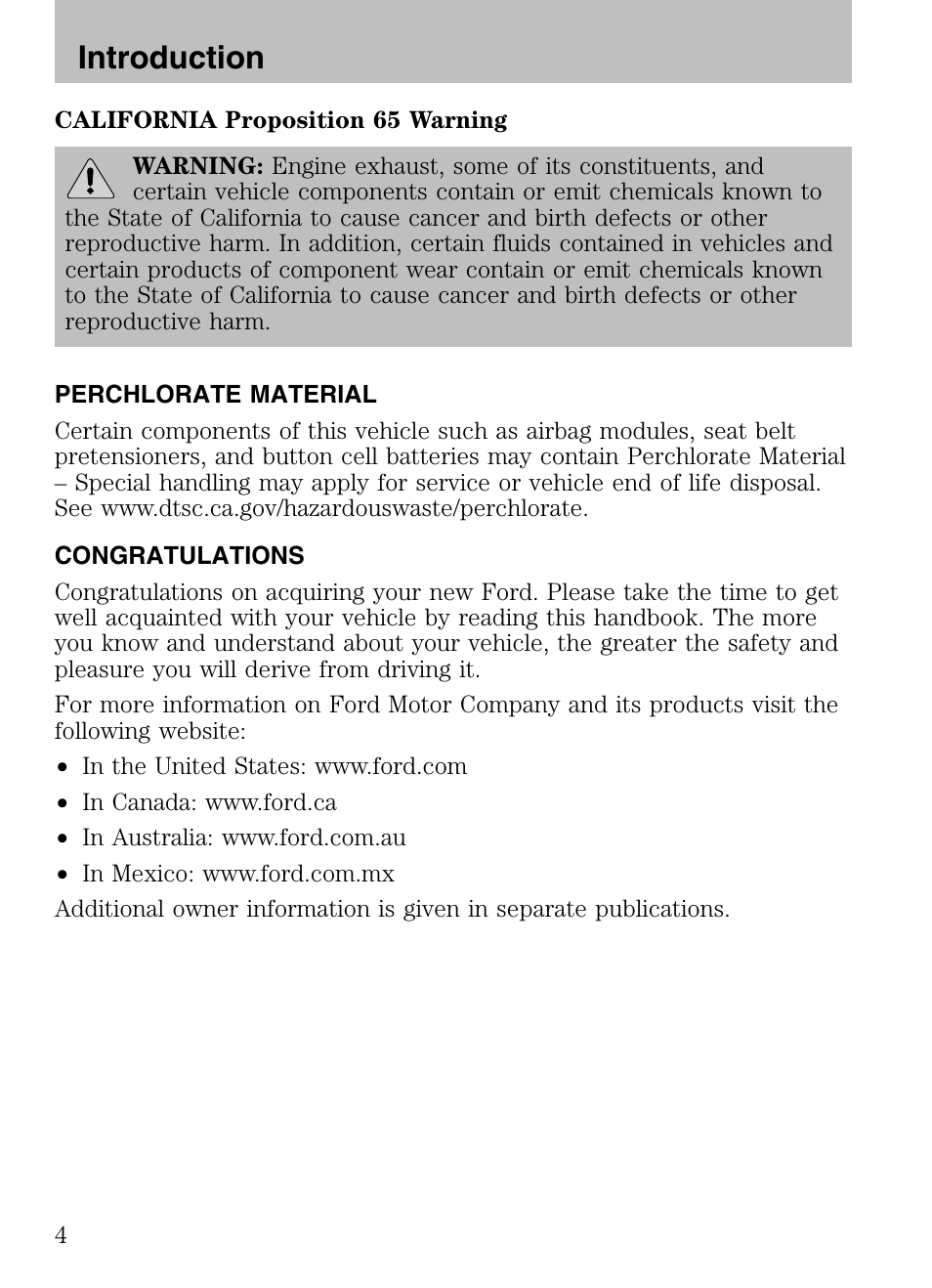 Introduction | FORD 2008 Explorer v.3 User Manual | Page 4 / 400
