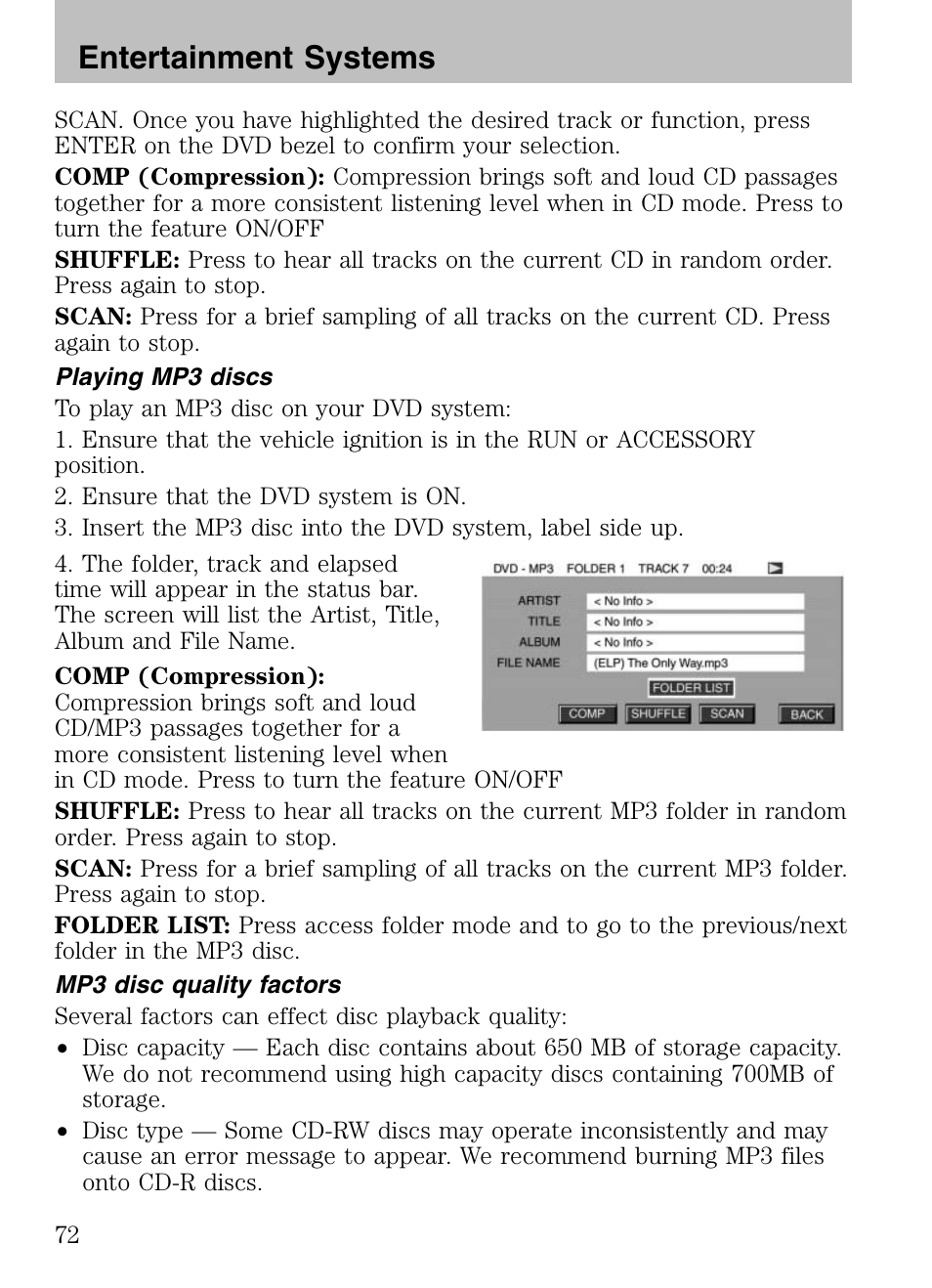 Entertainment systems | FORD 2008 Explorer v.3 User Manual | Page 72 / 400