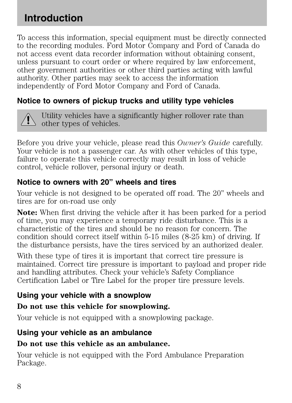 Introduction | FORD 2008 Explorer v.3 User Manual | Page 8 / 400