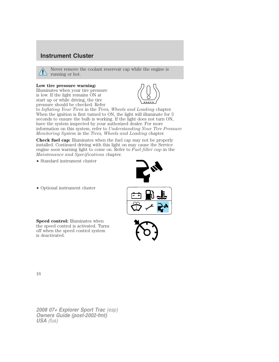 Instrument cluster | FORD 2008 Explorer Sport Trac v.1 User Manual | Page 16 / 368