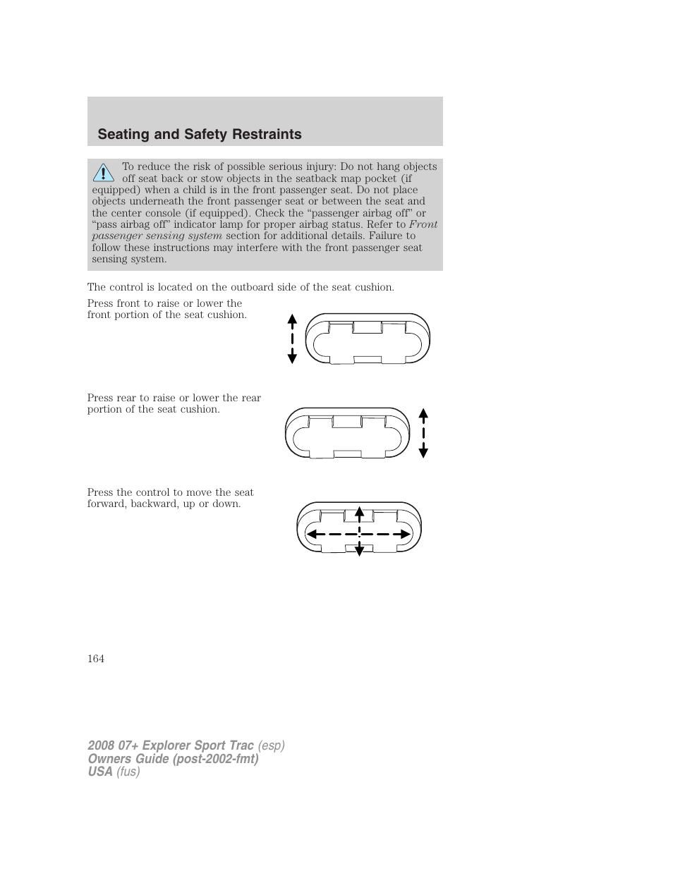 Seating and safety restraints | FORD 2008 Explorer Sport Trac v.1 User Manual | Page 164 / 368