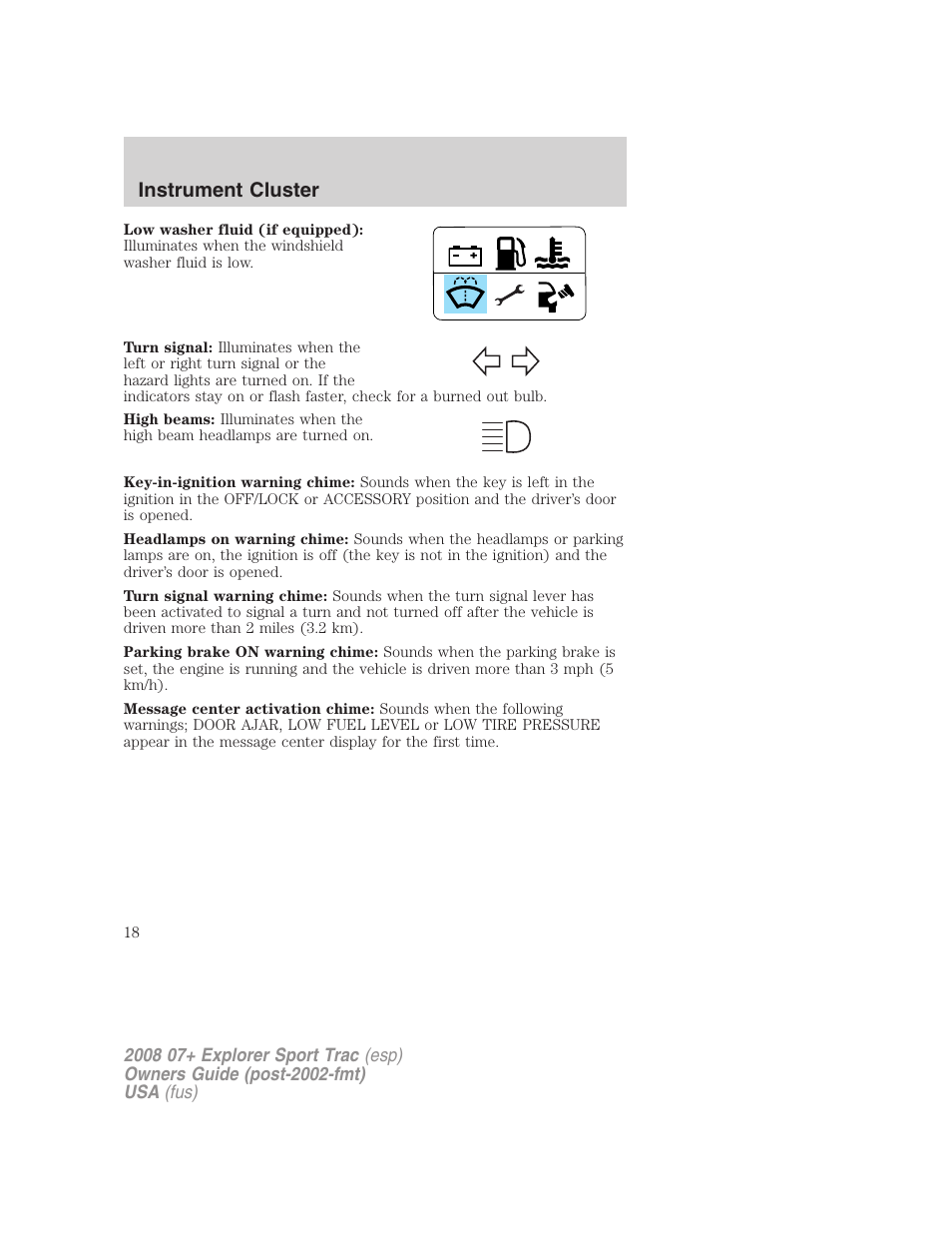 Instrument cluster | FORD 2008 Explorer Sport Trac v.1 User Manual | Page 18 / 368
