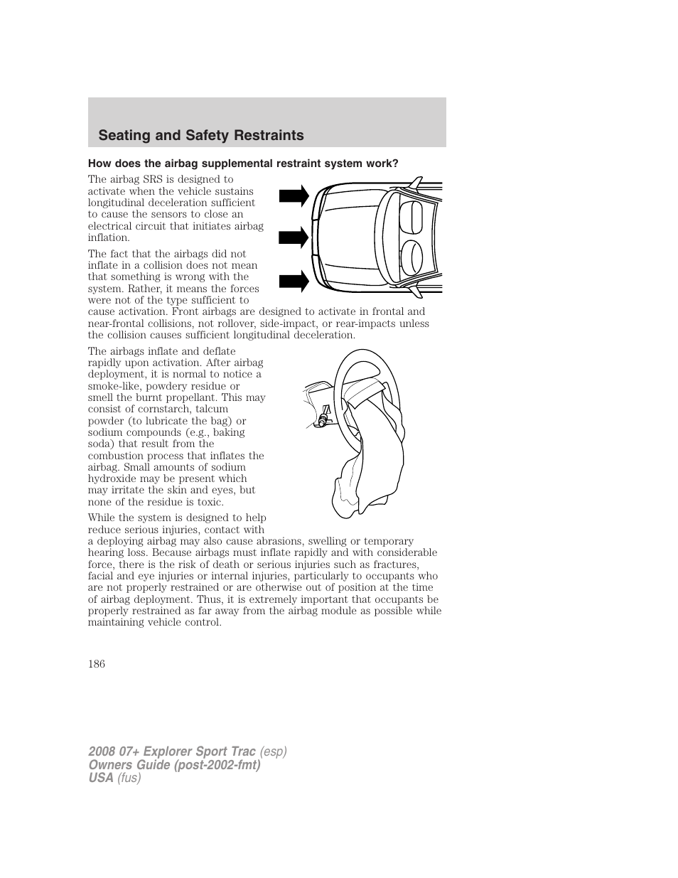 Seating and safety restraints | FORD 2008 Explorer Sport Trac v.1 User Manual | Page 186 / 368