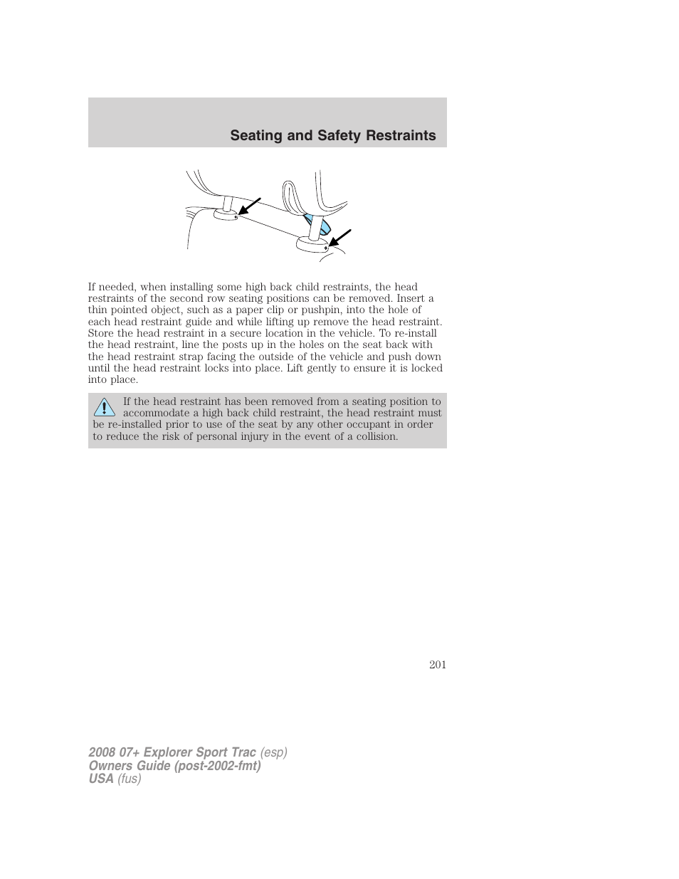 Seating and safety restraints | FORD 2008 Explorer Sport Trac v.1 User Manual | Page 201 / 368