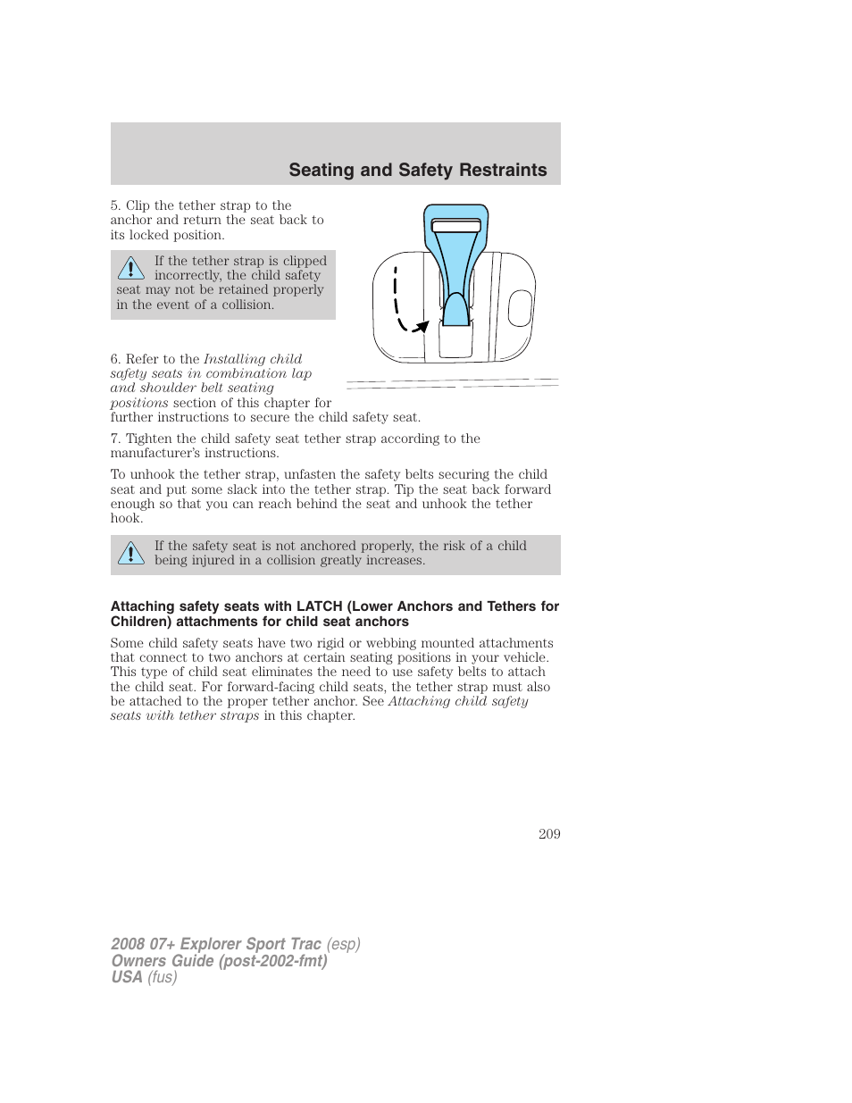 Seating and safety restraints | FORD 2008 Explorer Sport Trac v.1 User Manual | Page 209 / 368
