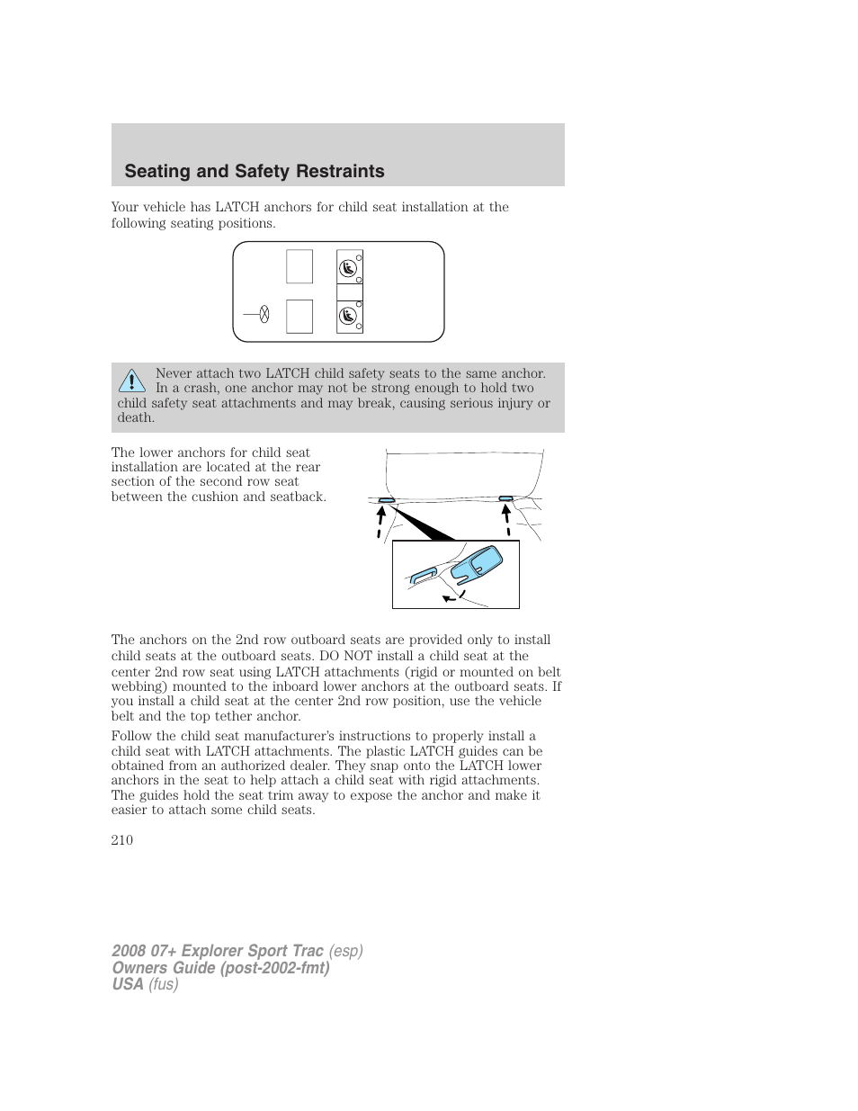 Seating and safety restraints | FORD 2008 Explorer Sport Trac v.1 User Manual | Page 210 / 368