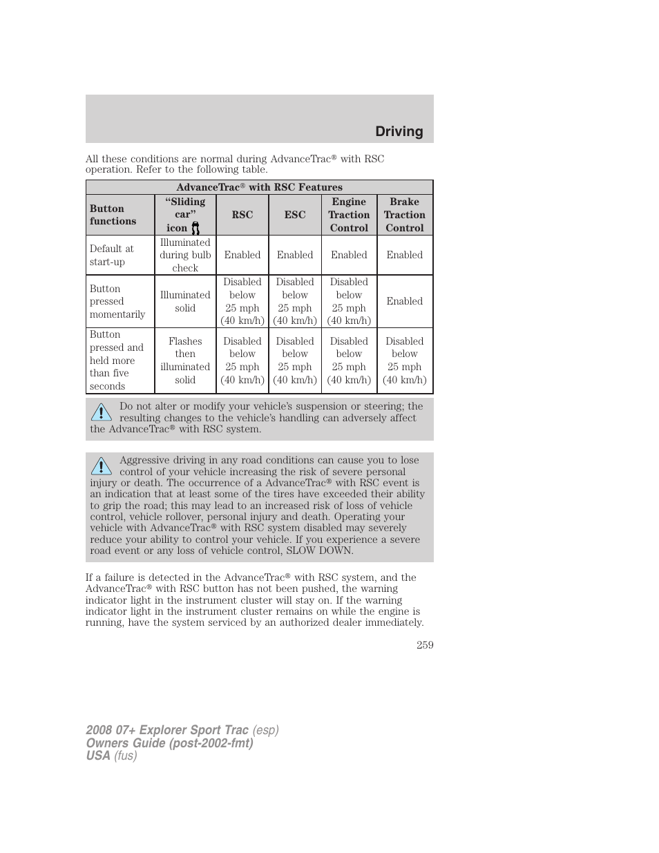 Driving | FORD 2008 Explorer Sport Trac v.1 User Manual | Page 259 / 368