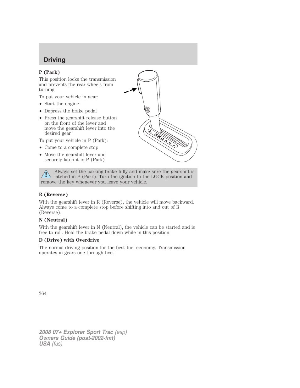 Driving | FORD 2008 Explorer Sport Trac v.1 User Manual | Page 264 / 368