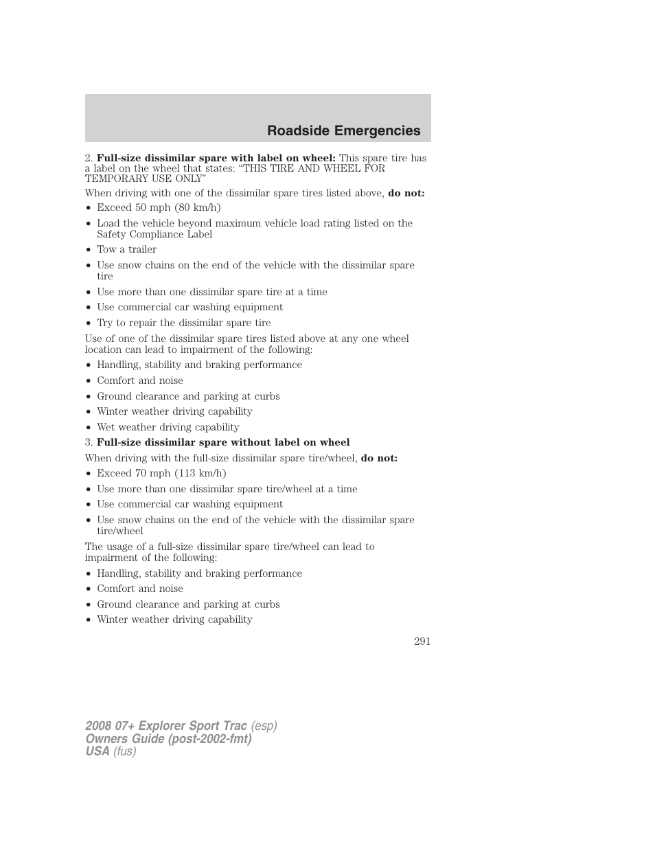 Roadside emergencies | FORD 2008 Explorer Sport Trac v.1 User Manual | Page 291 / 368