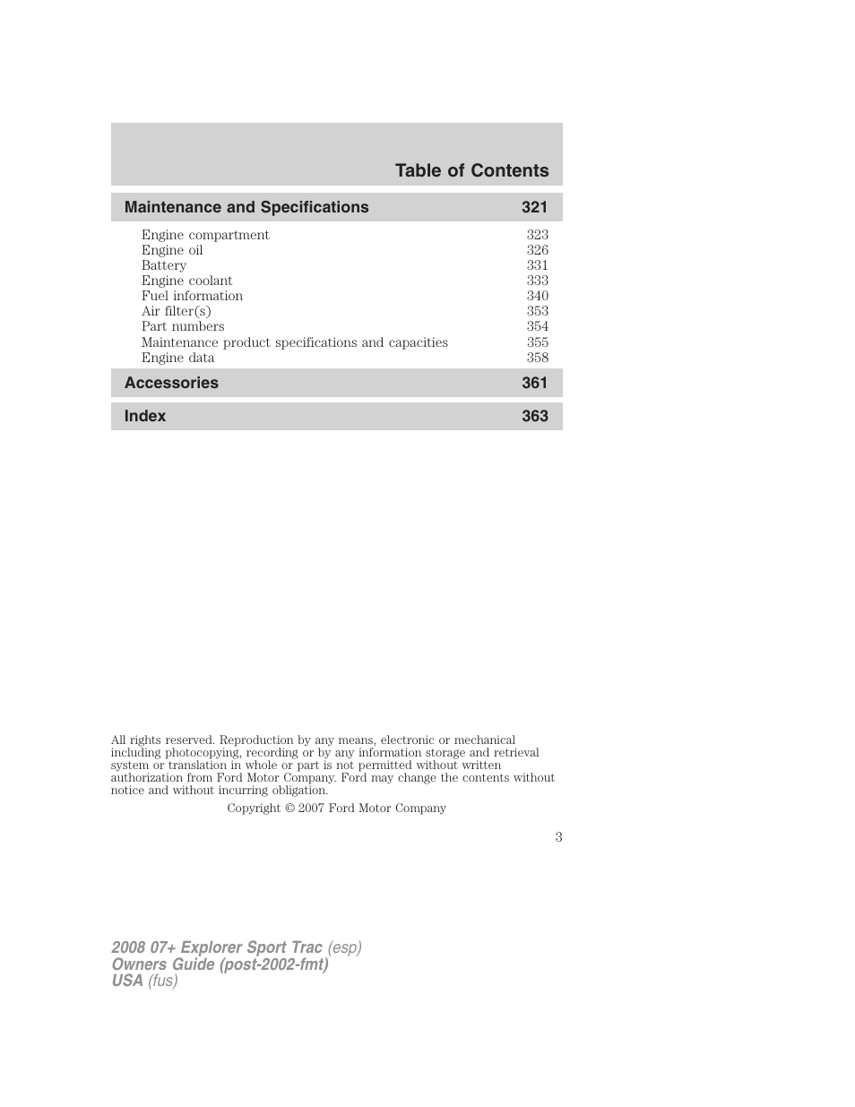 FORD 2008 Explorer Sport Trac v.1 User Manual | Page 3 / 368