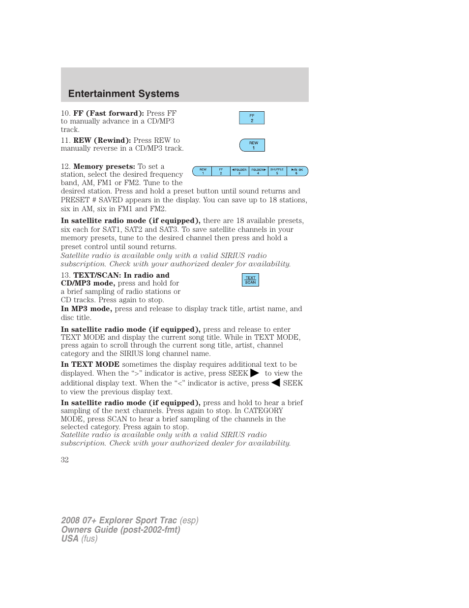 Entertainment systems | FORD 2008 Explorer Sport Trac v.1 User Manual | Page 32 / 368