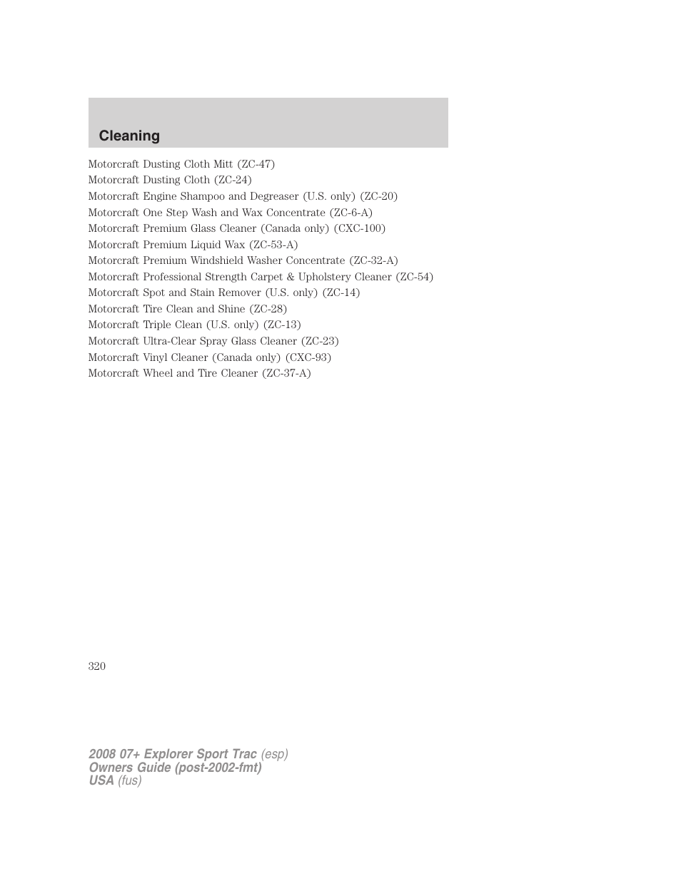 Cleaning | FORD 2008 Explorer Sport Trac v.1 User Manual | Page 320 / 368