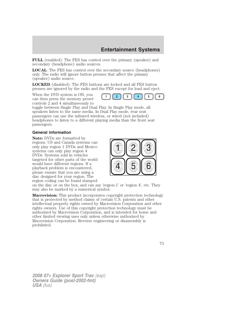 General information, Entertainment systems | FORD 2008 Explorer Sport Trac v.1 User Manual | Page 73 / 368