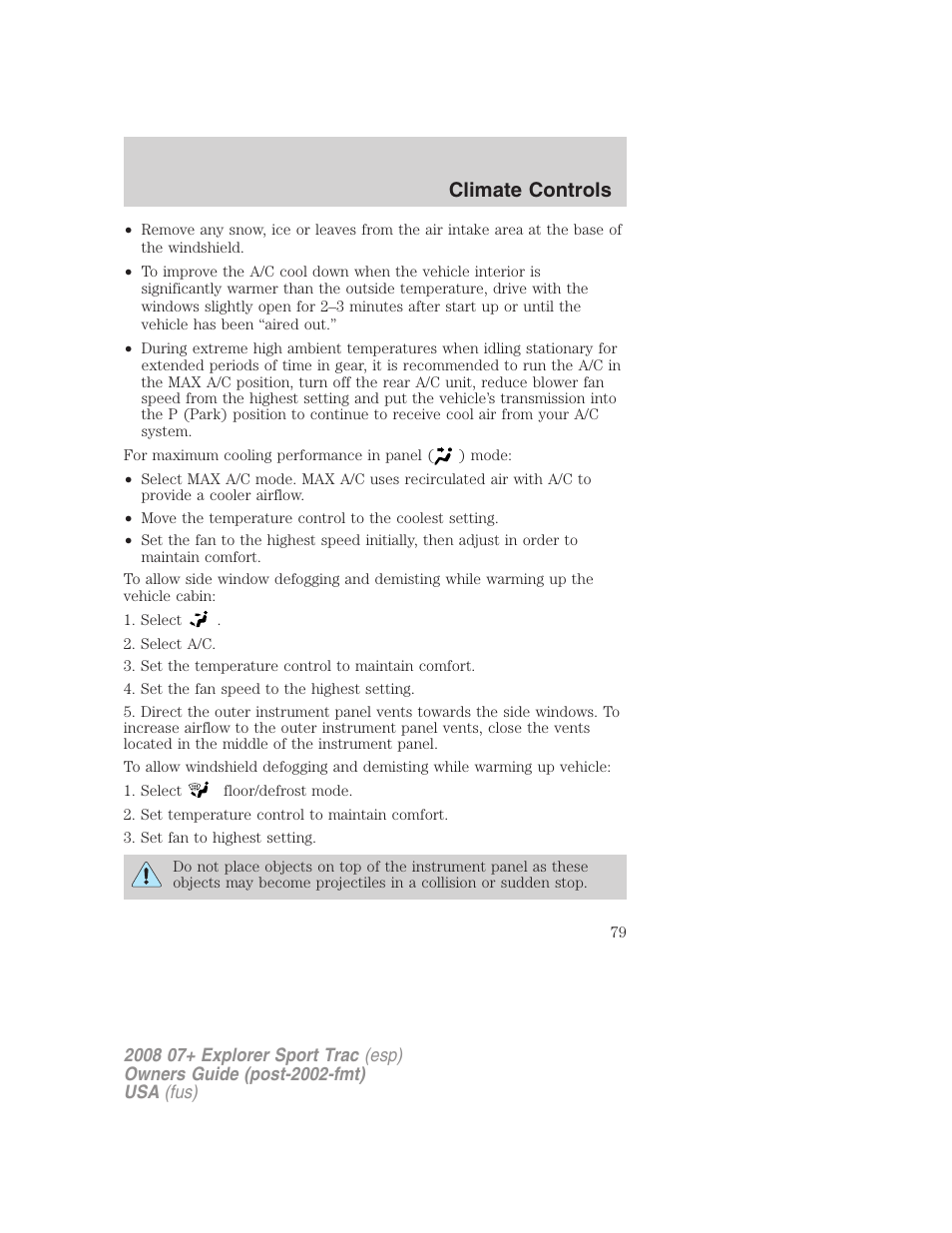 Climate controls | FORD 2008 Explorer Sport Trac v.1 User Manual | Page 79 / 368