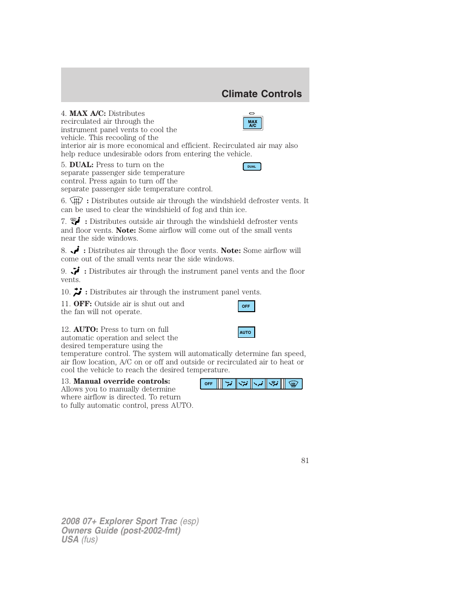 Climate controls | FORD 2008 Explorer Sport Trac v.1 User Manual | Page 81 / 368