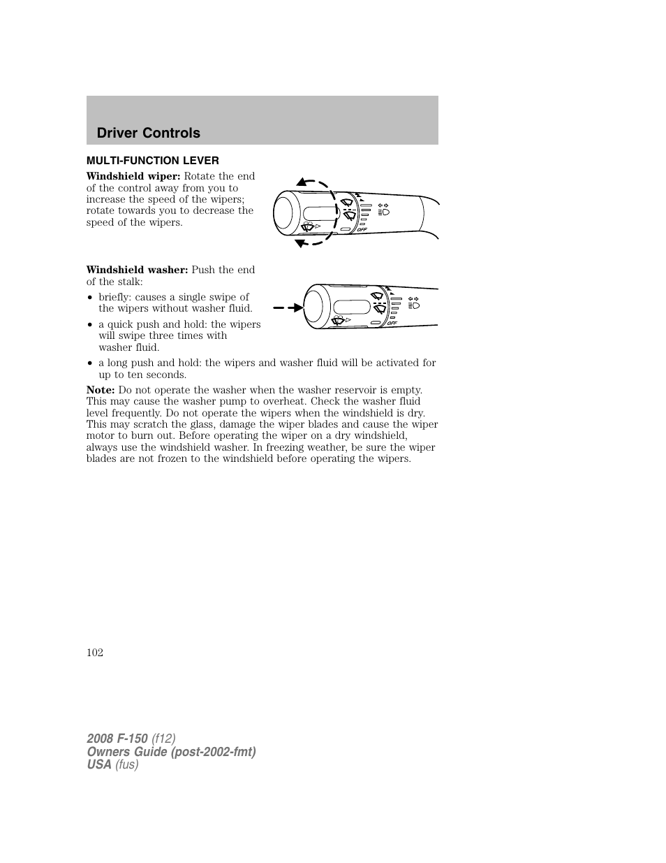 Driver controls | FORD 2008 F-150 v.1 User Manual | Page 102 / 400