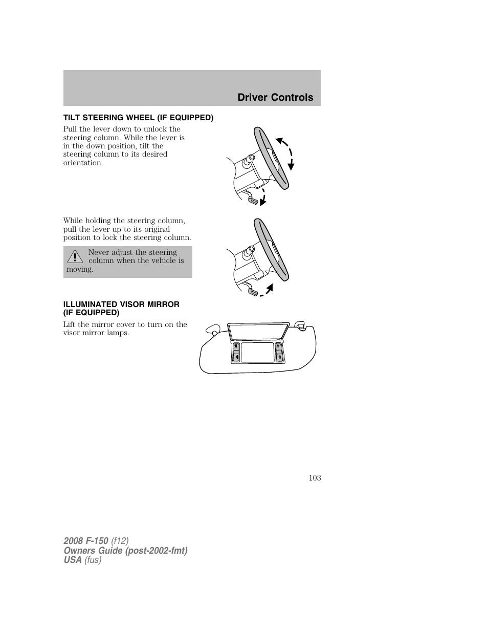 Driver controls | FORD 2008 F-150 v.1 User Manual | Page 103 / 400