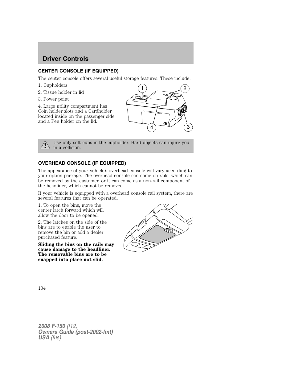 Driver controls | FORD 2008 F-150 v.1 User Manual | Page 104 / 400