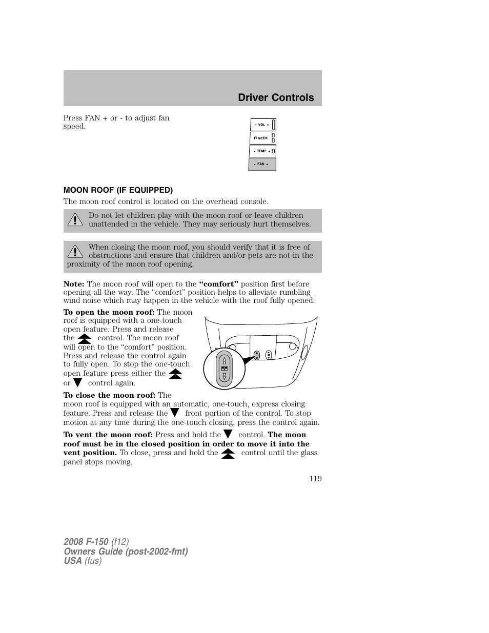 Driver controls | FORD 2008 F-150 v.1 User Manual | Page 119 / 400