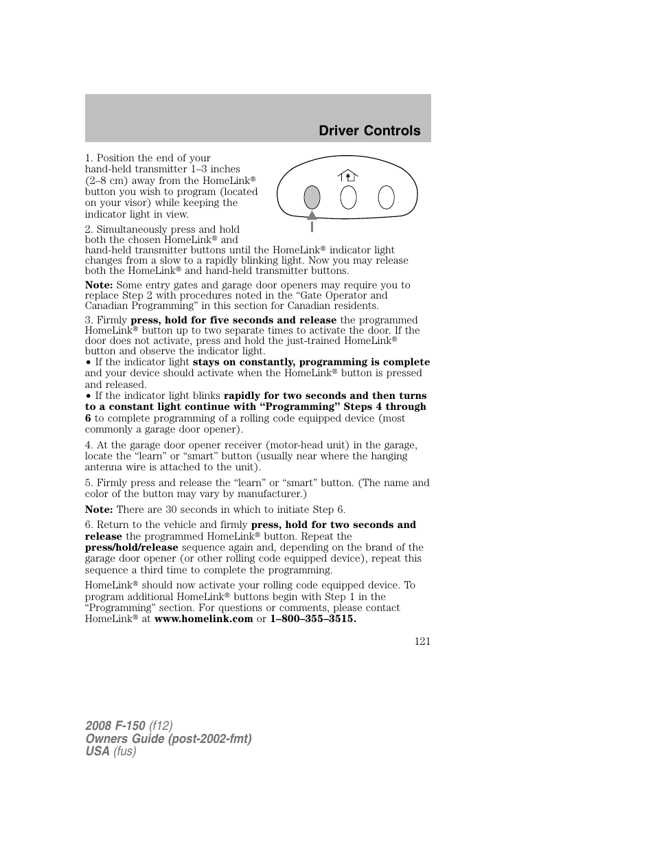 Driver controls | FORD 2008 F-150 v.1 User Manual | Page 121 / 400