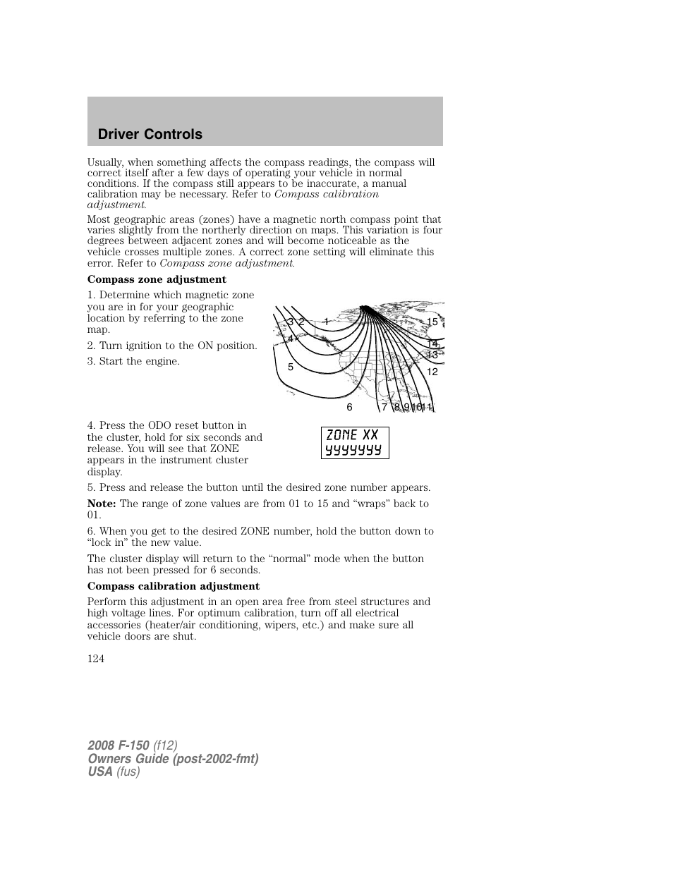 Driver controls | FORD 2008 F-150 v.1 User Manual | Page 124 / 400