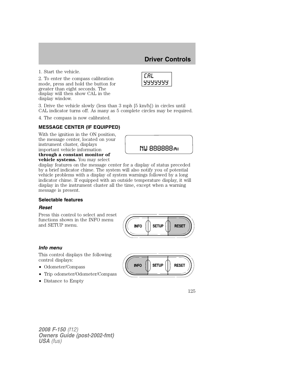 Driver controls | FORD 2008 F-150 v.1 User Manual | Page 125 / 400