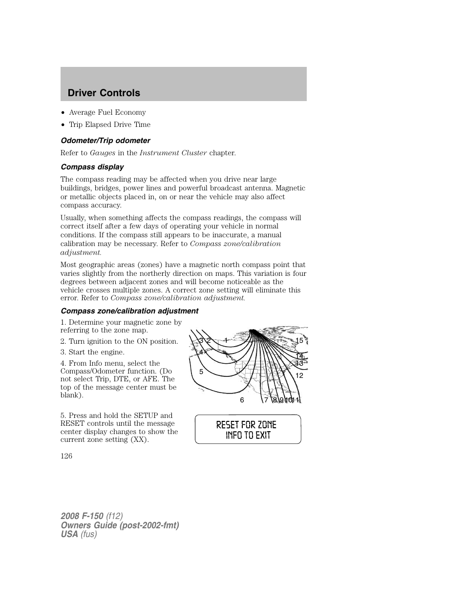 Driver controls | FORD 2008 F-150 v.1 User Manual | Page 126 / 400