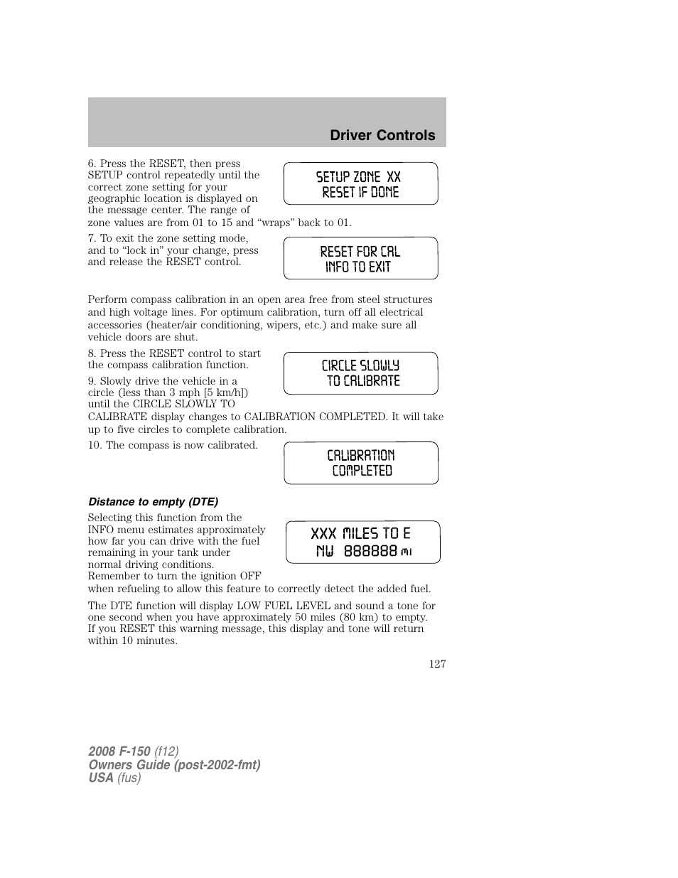 Driver controls | FORD 2008 F-150 v.1 User Manual | Page 127 / 400