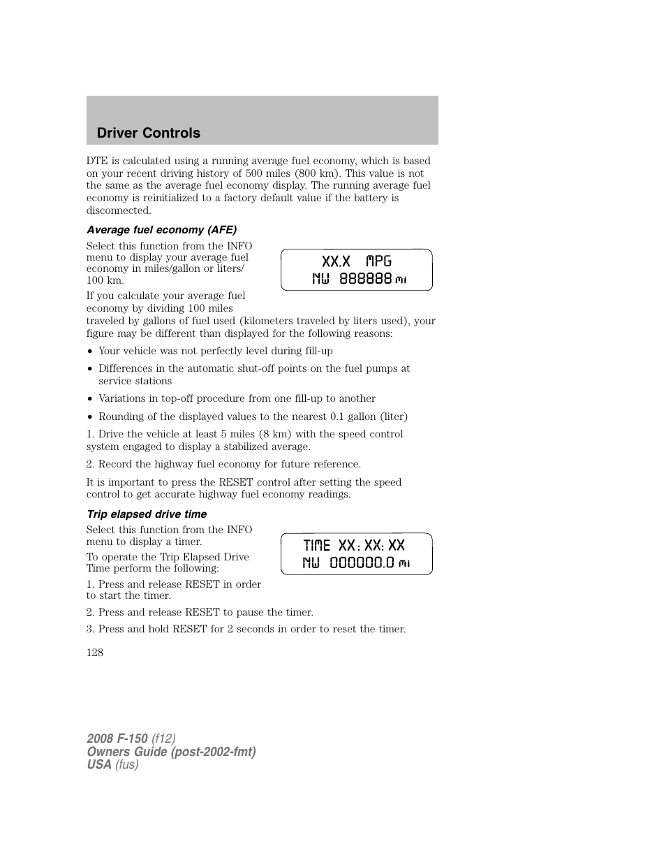 Driver controls | FORD 2008 F-150 v.1 User Manual | Page 128 / 400