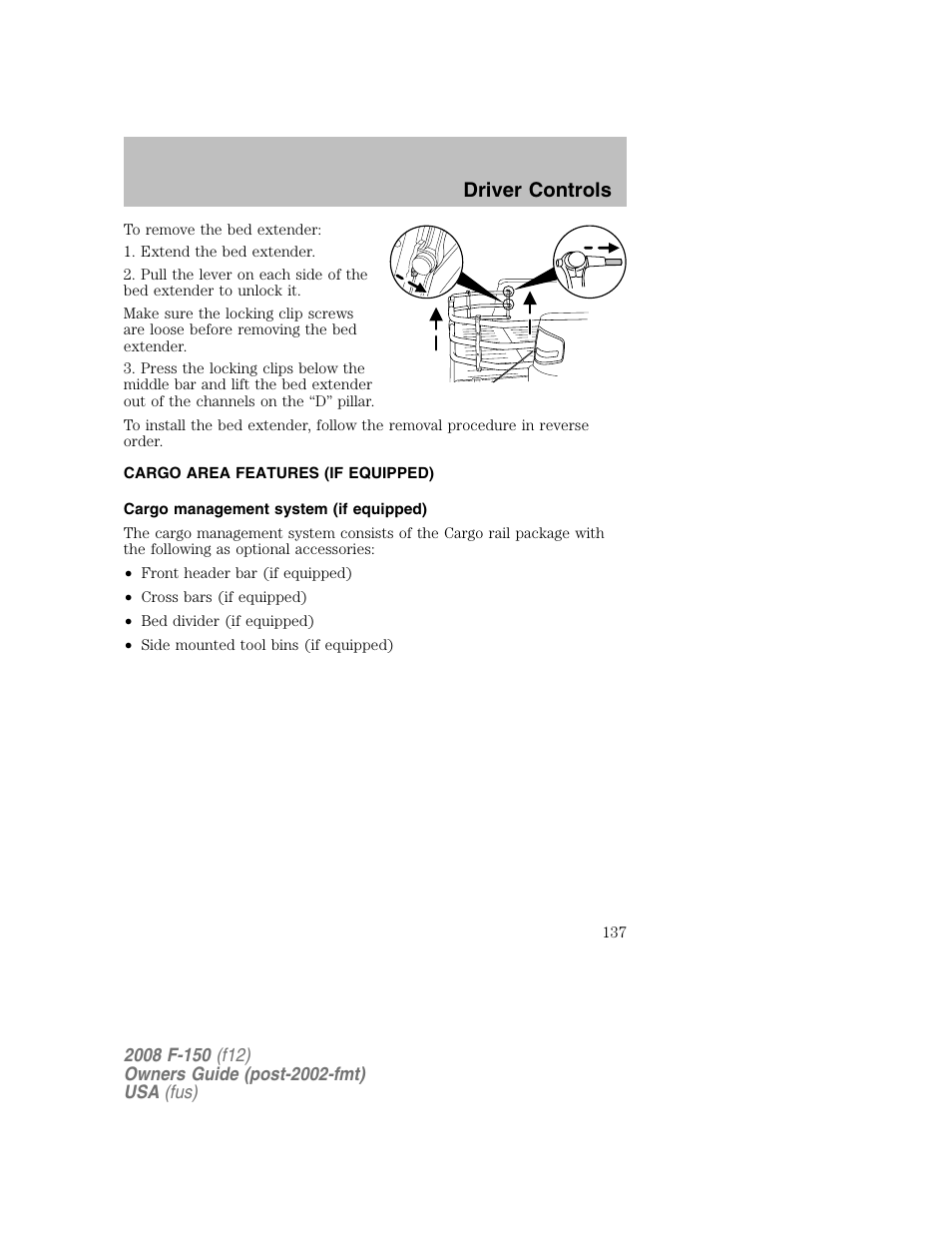 Driver controls | FORD 2008 F-150 v.1 User Manual | Page 137 / 400