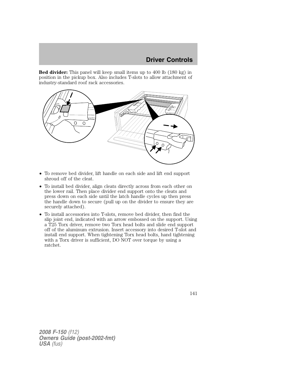 Driver controls | FORD 2008 F-150 v.1 User Manual | Page 141 / 400