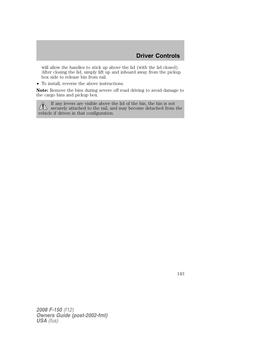 Driver controls | FORD 2008 F-150 v.1 User Manual | Page 143 / 400