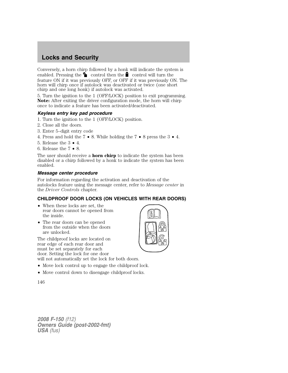 Locks and security | FORD 2008 F-150 v.1 User Manual | Page 146 / 400