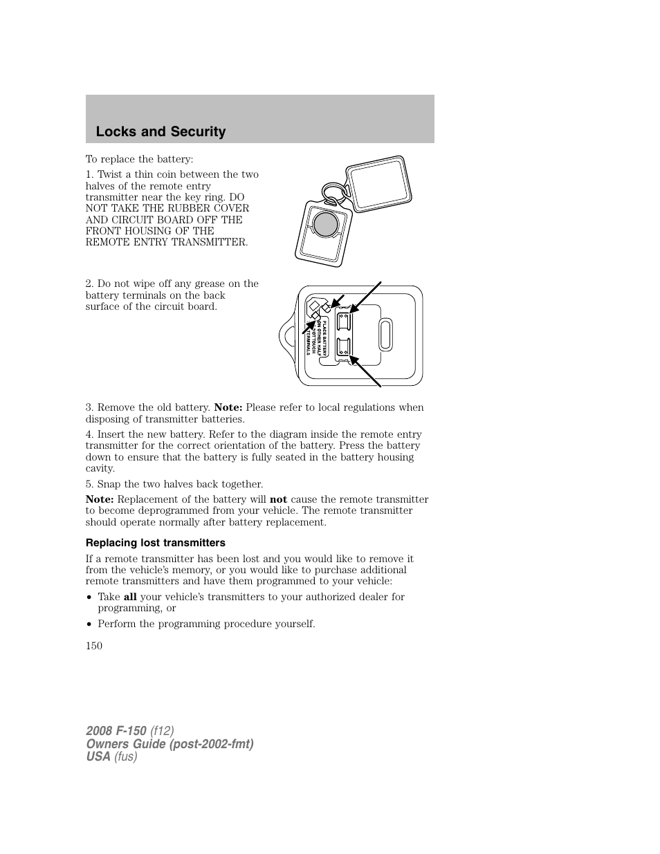 Locks and security | FORD 2008 F-150 v.1 User Manual | Page 150 / 400