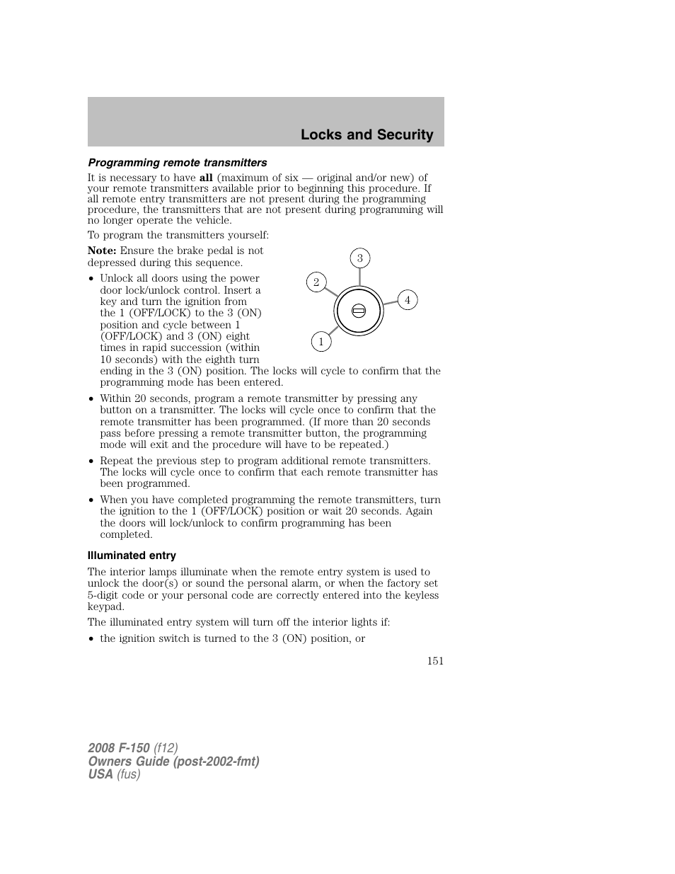 Locks and security | FORD 2008 F-150 v.1 User Manual | Page 151 / 400