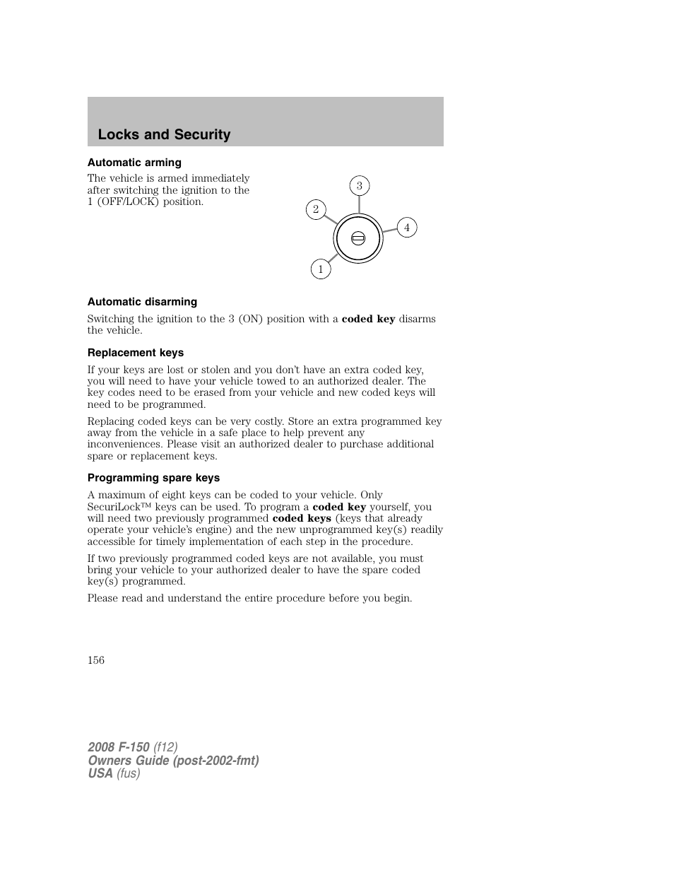 Locks and security | FORD 2008 F-150 v.1 User Manual | Page 156 / 400