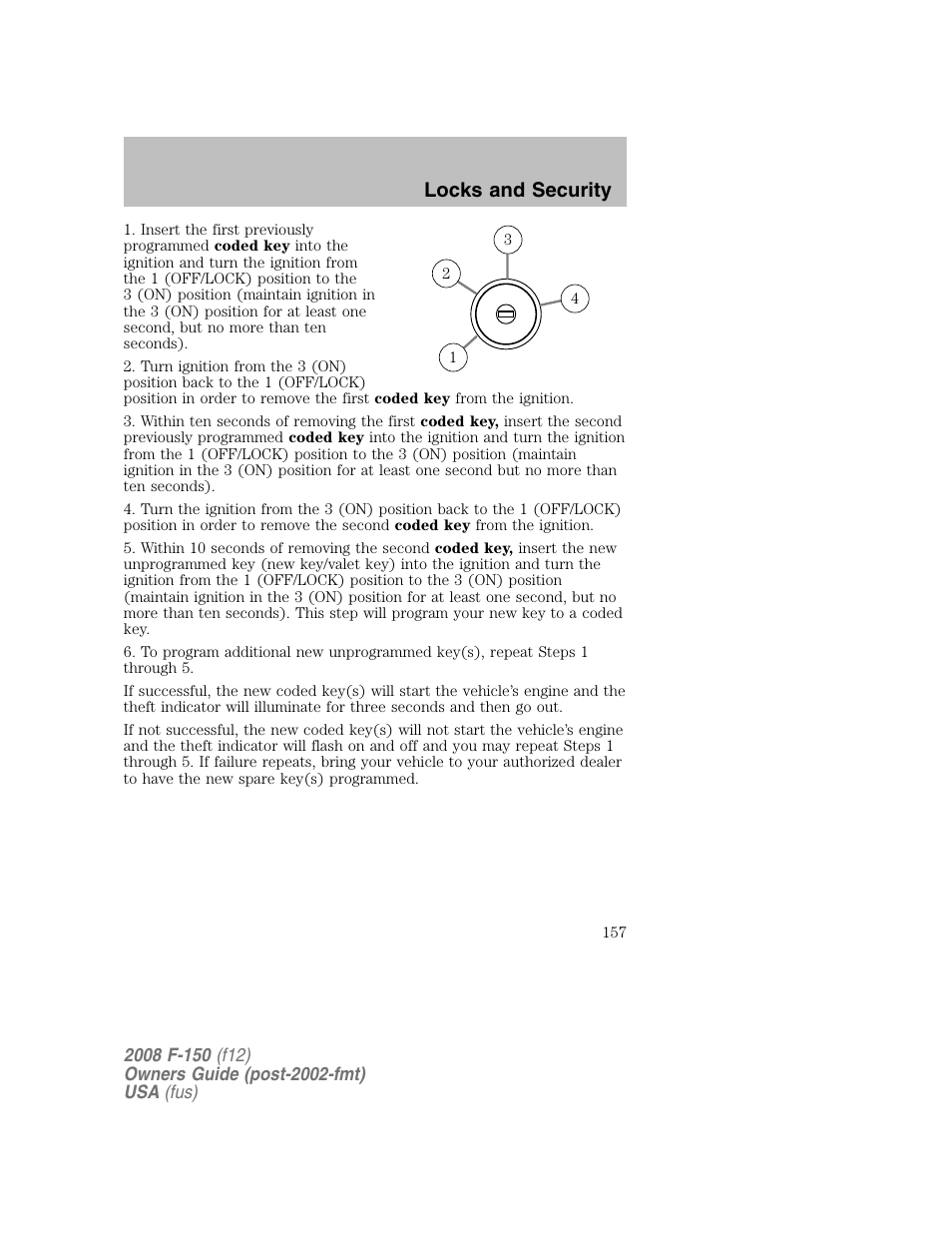 Locks and security | FORD 2008 F-150 v.1 User Manual | Page 157 / 400