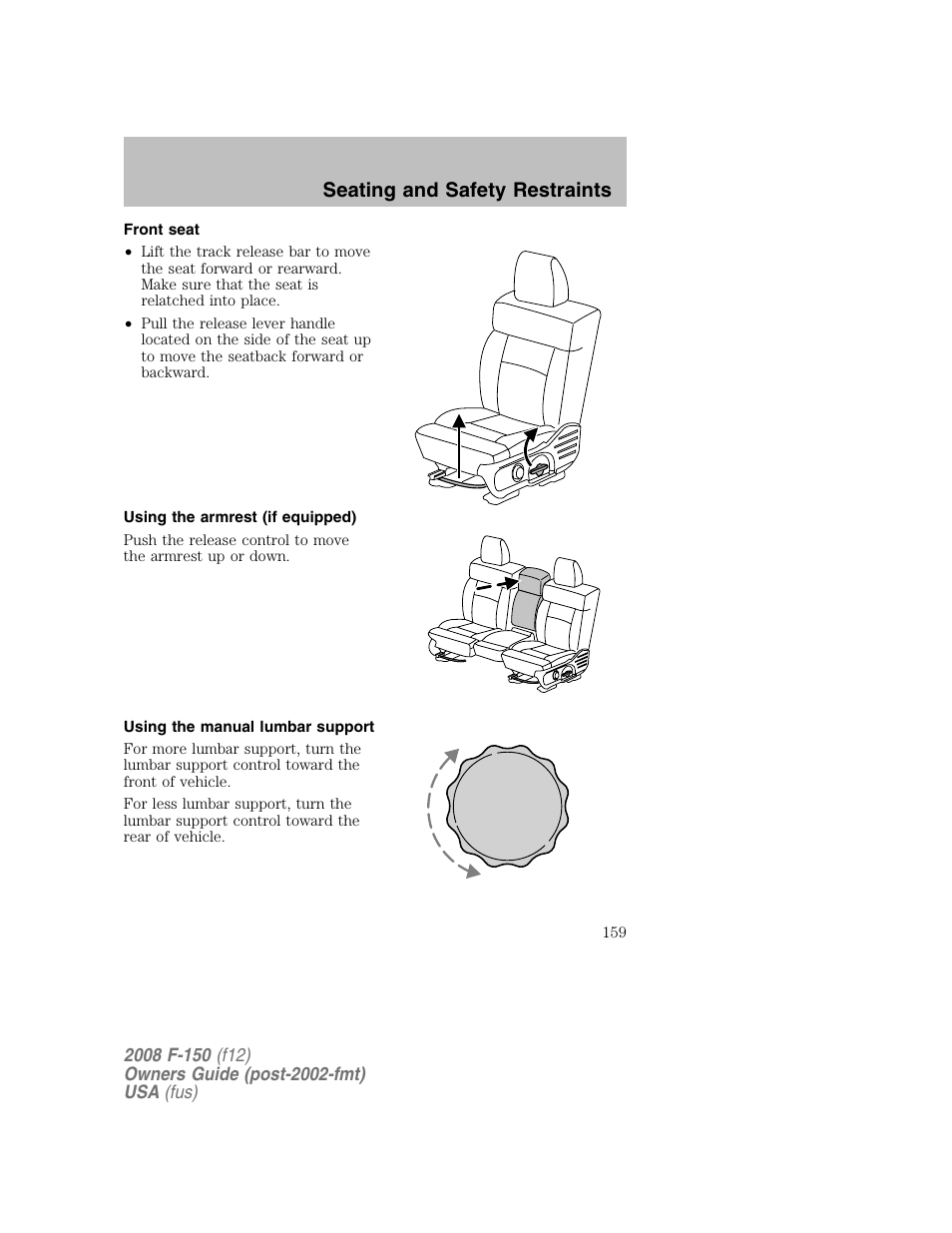 Seating and safety restraints | FORD 2008 F-150 v.1 User Manual | Page 159 / 400