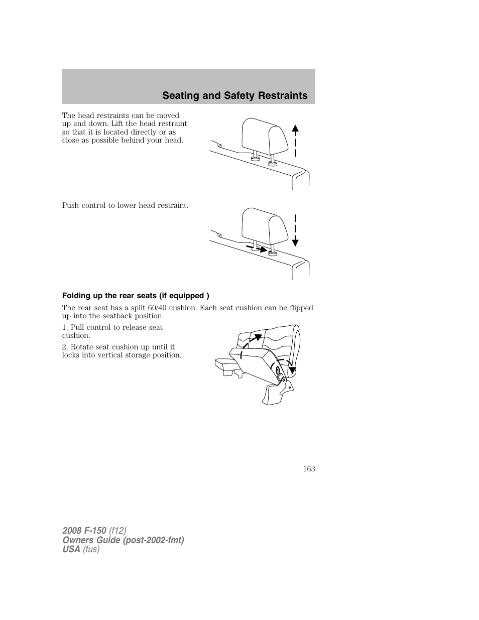 Seating and safety restraints | FORD 2008 F-150 v.1 User Manual | Page 163 / 400