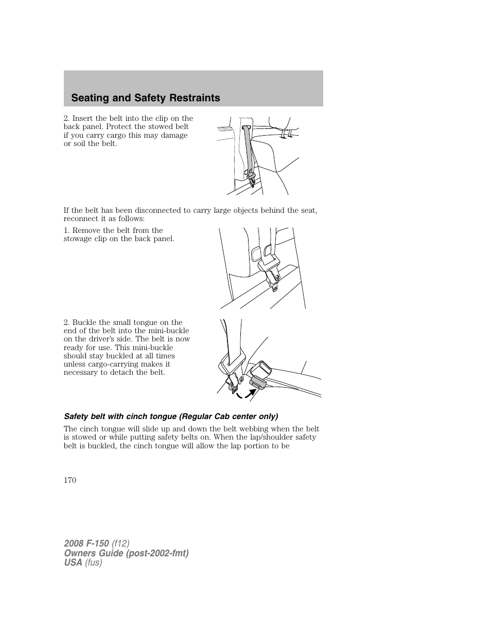 Seating and safety restraints | FORD 2008 F-150 v.1 User Manual | Page 170 / 400