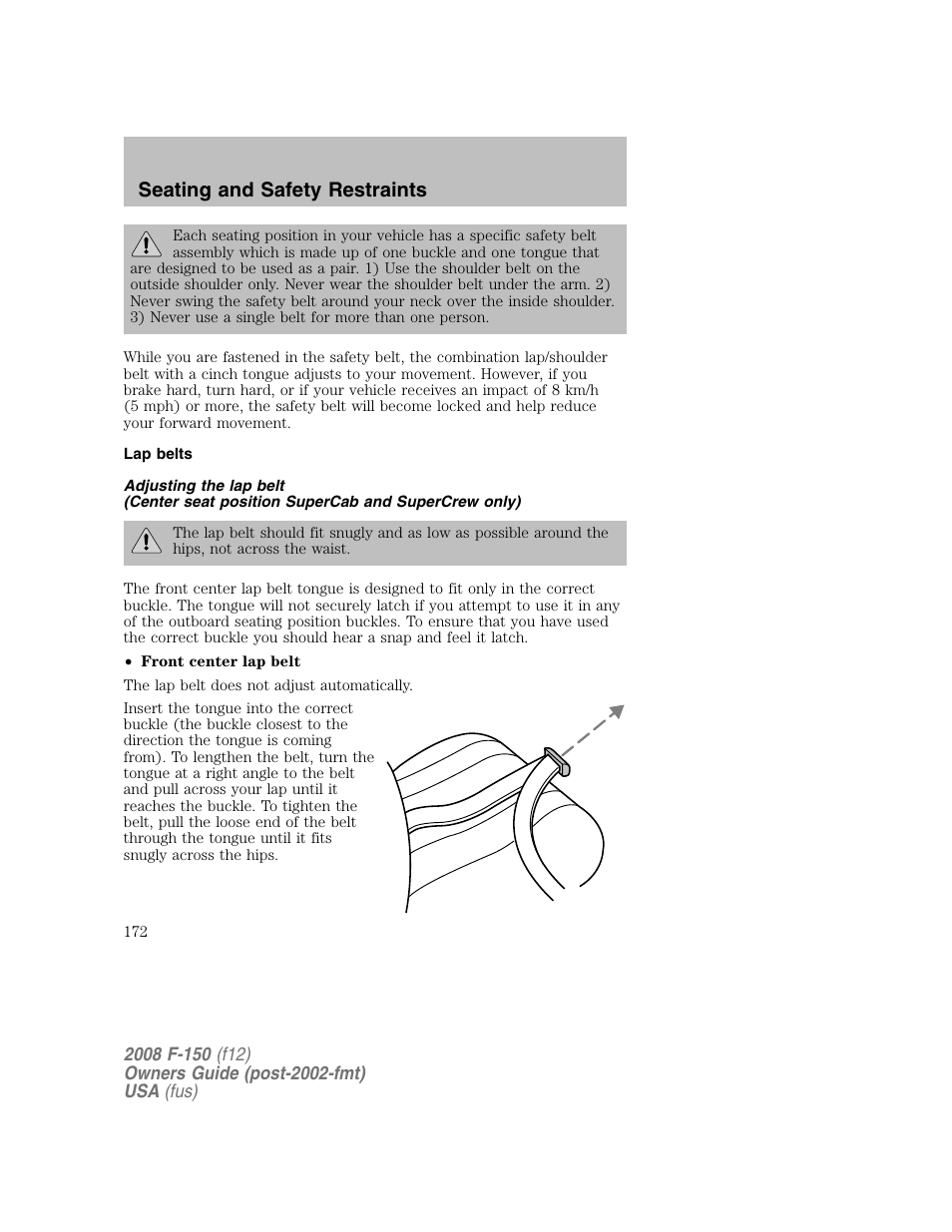 Seating and safety restraints | FORD 2008 F-150 v.1 User Manual | Page 172 / 400