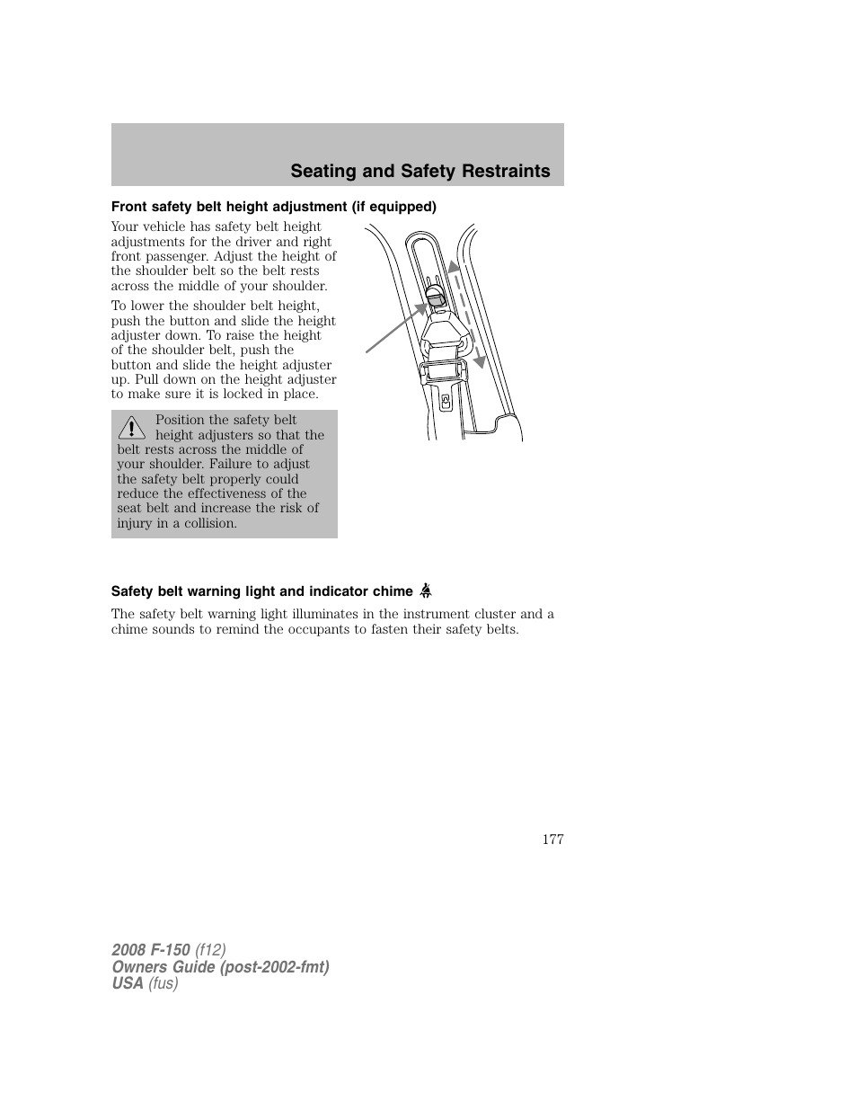 Seating and safety restraints | FORD 2008 F-150 v.1 User Manual | Page 177 / 400