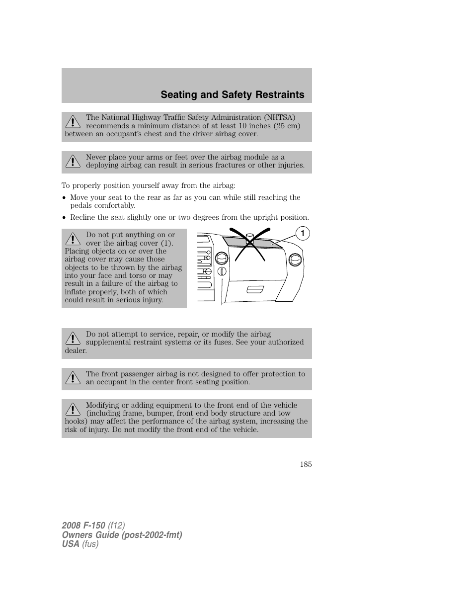 Seating and safety restraints | FORD 2008 F-150 v.1 User Manual | Page 185 / 400