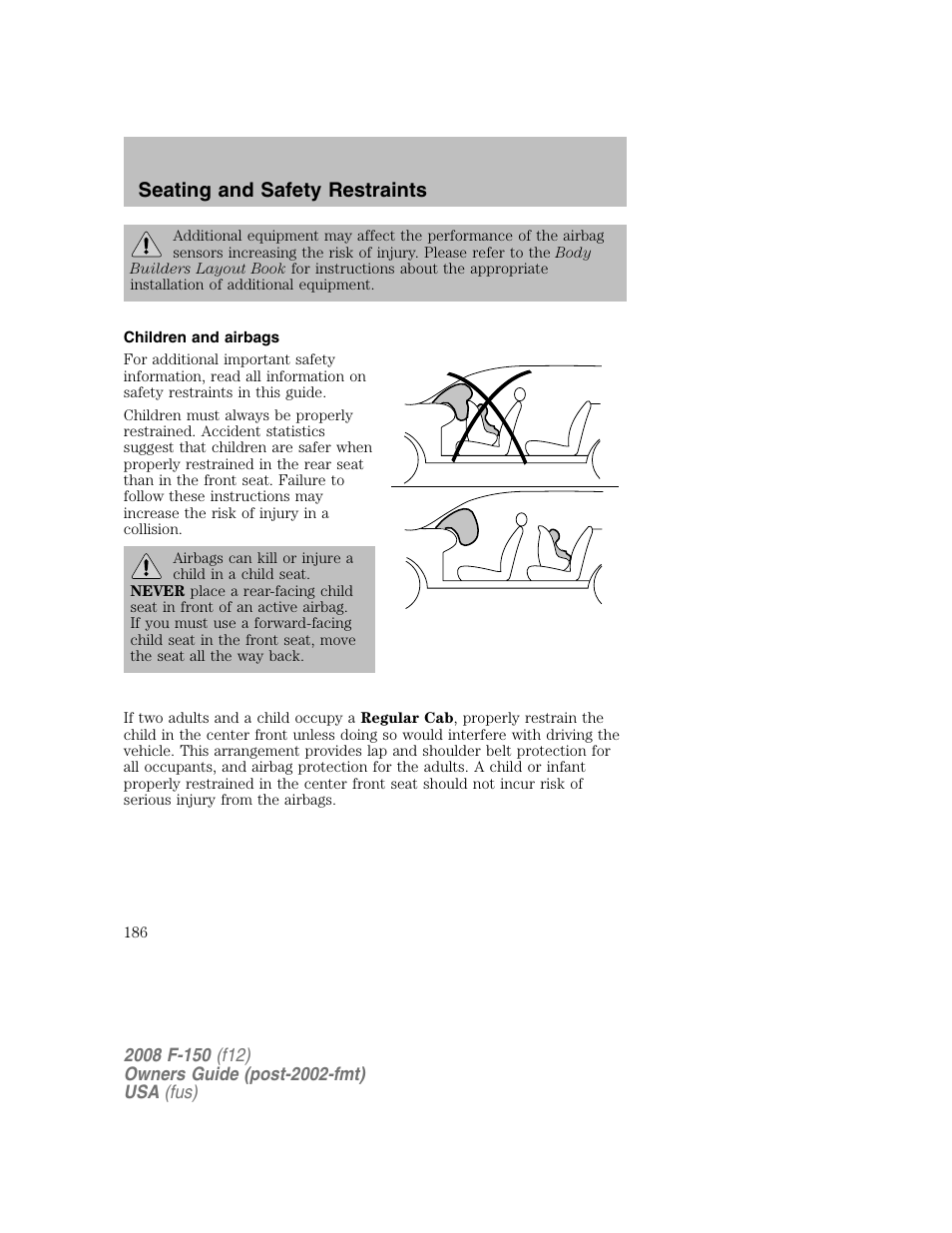 Seating and safety restraints | FORD 2008 F-150 v.1 User Manual | Page 186 / 400