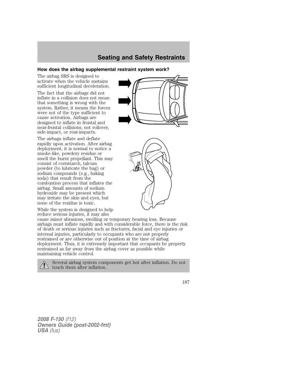 Seating and safety restraints | FORD 2008 F-150 v.1 User Manual | Page 187 / 400